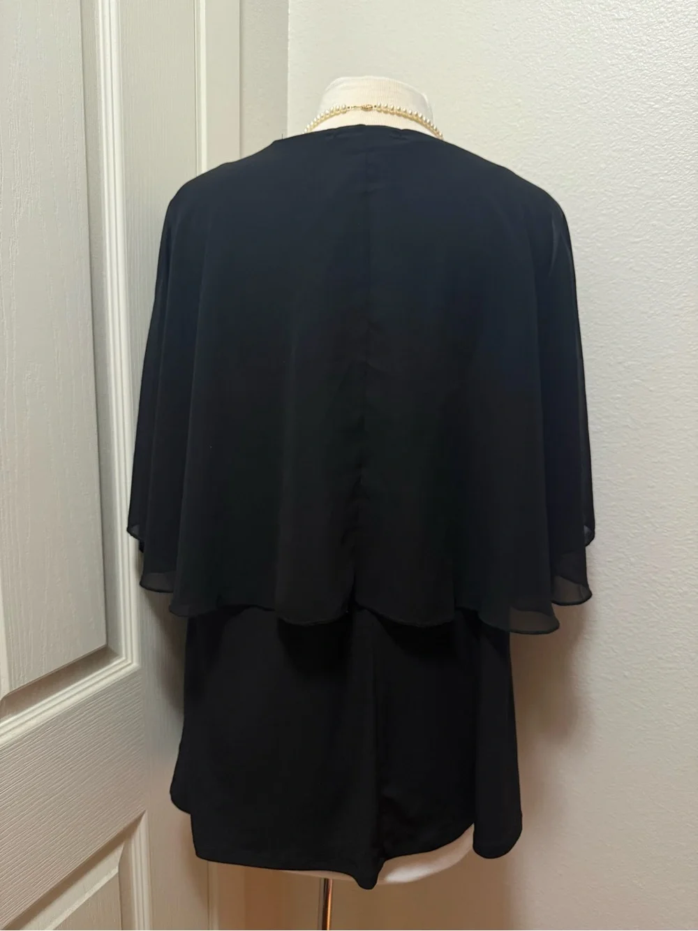 Black Beaded V-Neck Chiffon Women's Top